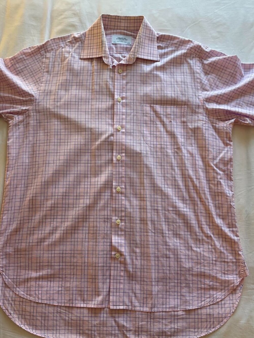 Charles Tyrwhitt Mens 17/35 Pink Blue Tattersall Check Dress Shirt Cotton